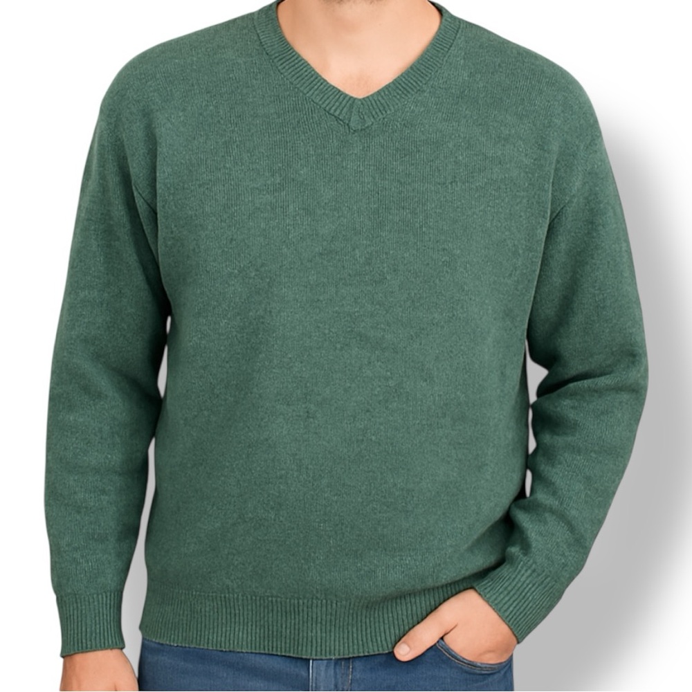 Vintage Cambridge Classics Green Wool Blend Pullover Knitted Vneck Sweater XXL